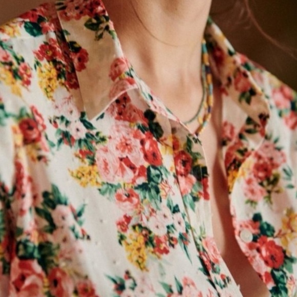 Sézane Pierro Shirt Bouquet De Rose Size 34/36 Button Down Feminine Floral Shirt - Picture 2 of 10